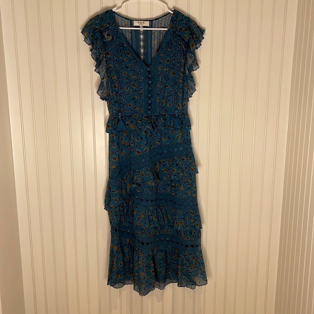 Sea New York Asymmetrical Ruffle Midi Dress